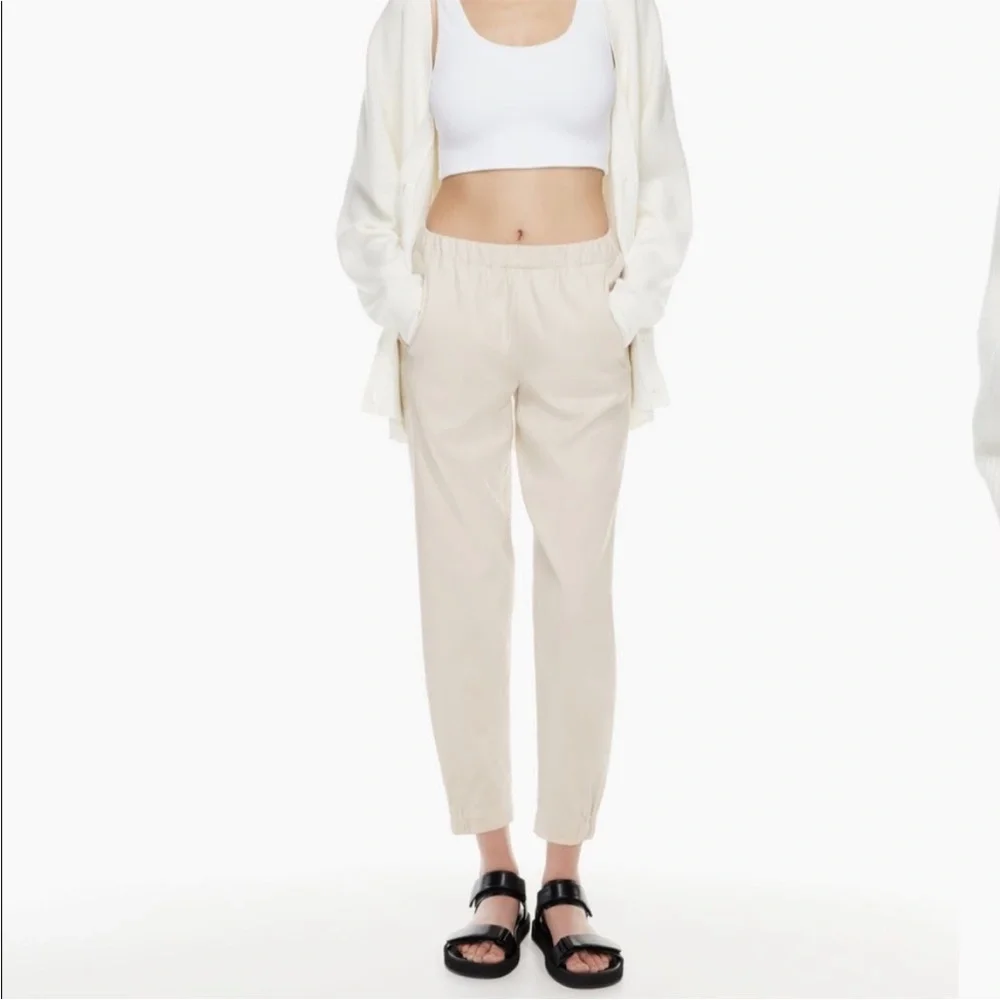 Aritzia Babaton Dexter Pants Linen Blend Light Beige Cream Pull On Joggers XS